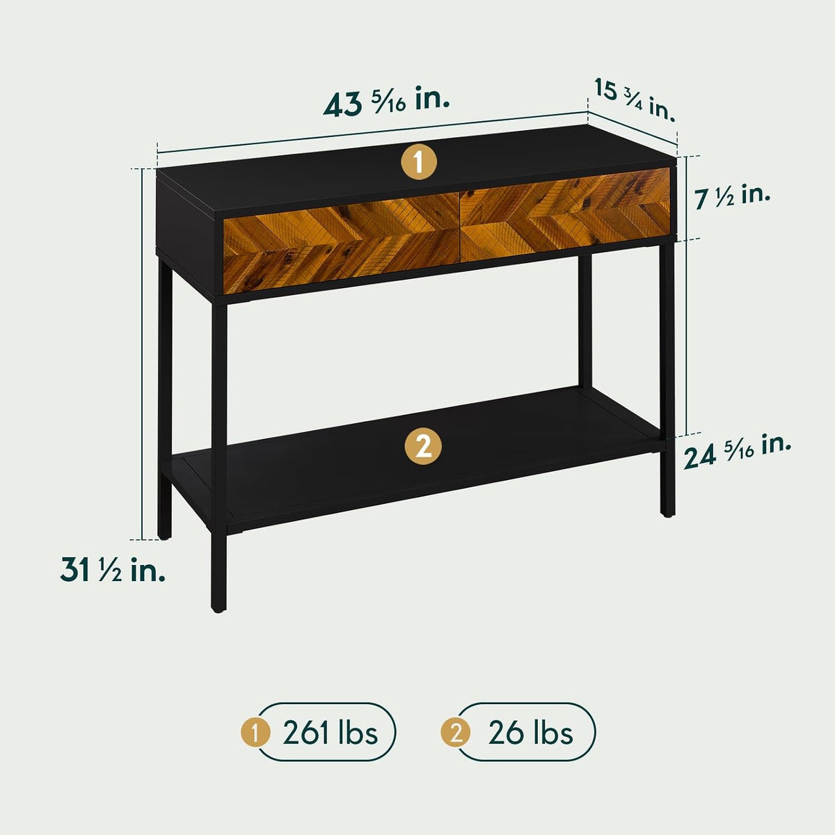 Bme Vivian Console Table with 2 Drawers, Solid Acacia Wood Entryway Table, Rustic Golden Brown Mid Century Modern Sofa Table with Storage, Solid Wood Hallway Table for Living Room or Foyer