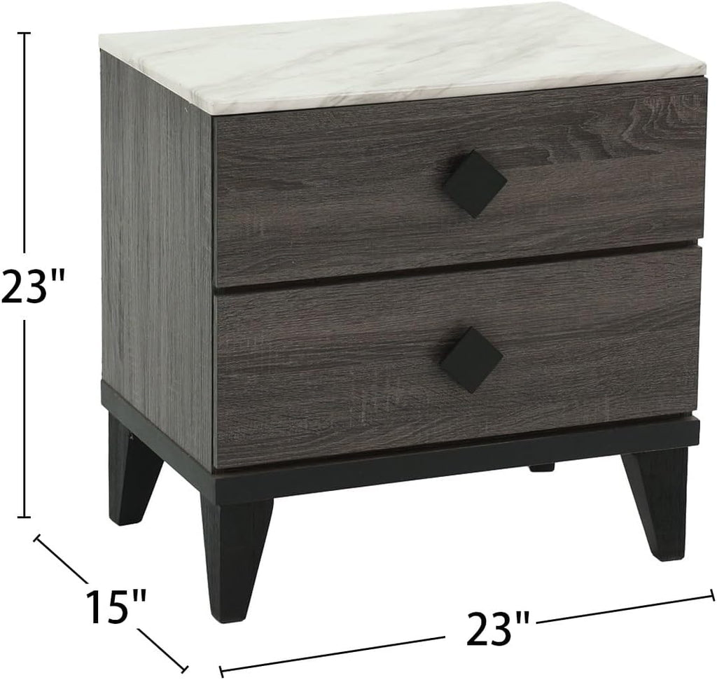 Two-Tone Finish Nightstand with 2 Drawers, Foil Grey,for Small Spaces