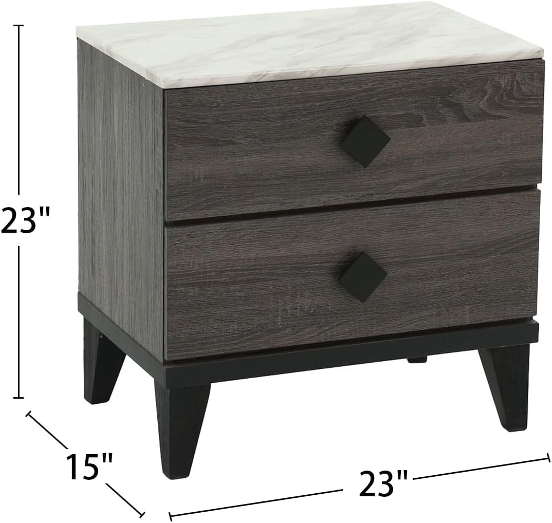 Two-Tone Finish Nightstand with 2 Drawers, Foil Grey,for Small Spaces