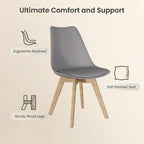 Dining Chairs Set of 4, PU Leather Kitchen Chairs,Wood Legs (Gray, 4 PC) | Mid-Century Modern, Upholstered Dining Room Chairs ,Padded Seat,Tulip Chair,Cushion, for Living room, Bedroom ,Dining Room