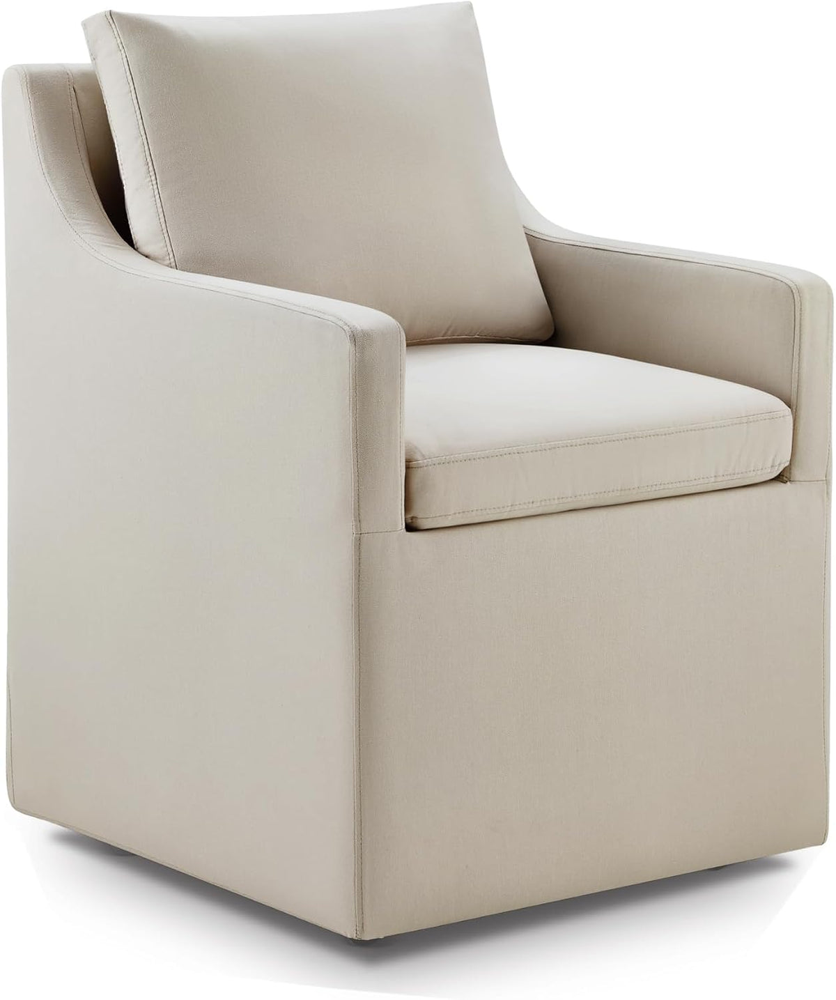 KISLOT Upholstered Dining Chairs with Casters Modern Side Armchair with Rollers for Diningroom Bedroom Livingroom Reading Room, Flax Beige, 1 Box