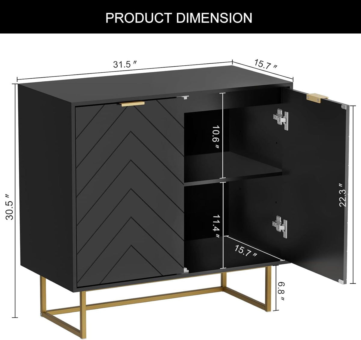 Scurrty Large Sideboard, Black Storage Buffet with 6 Doors, Adjustable Shelf & Golden Legs - Accent Cabinet for Living Room & Kitchen
