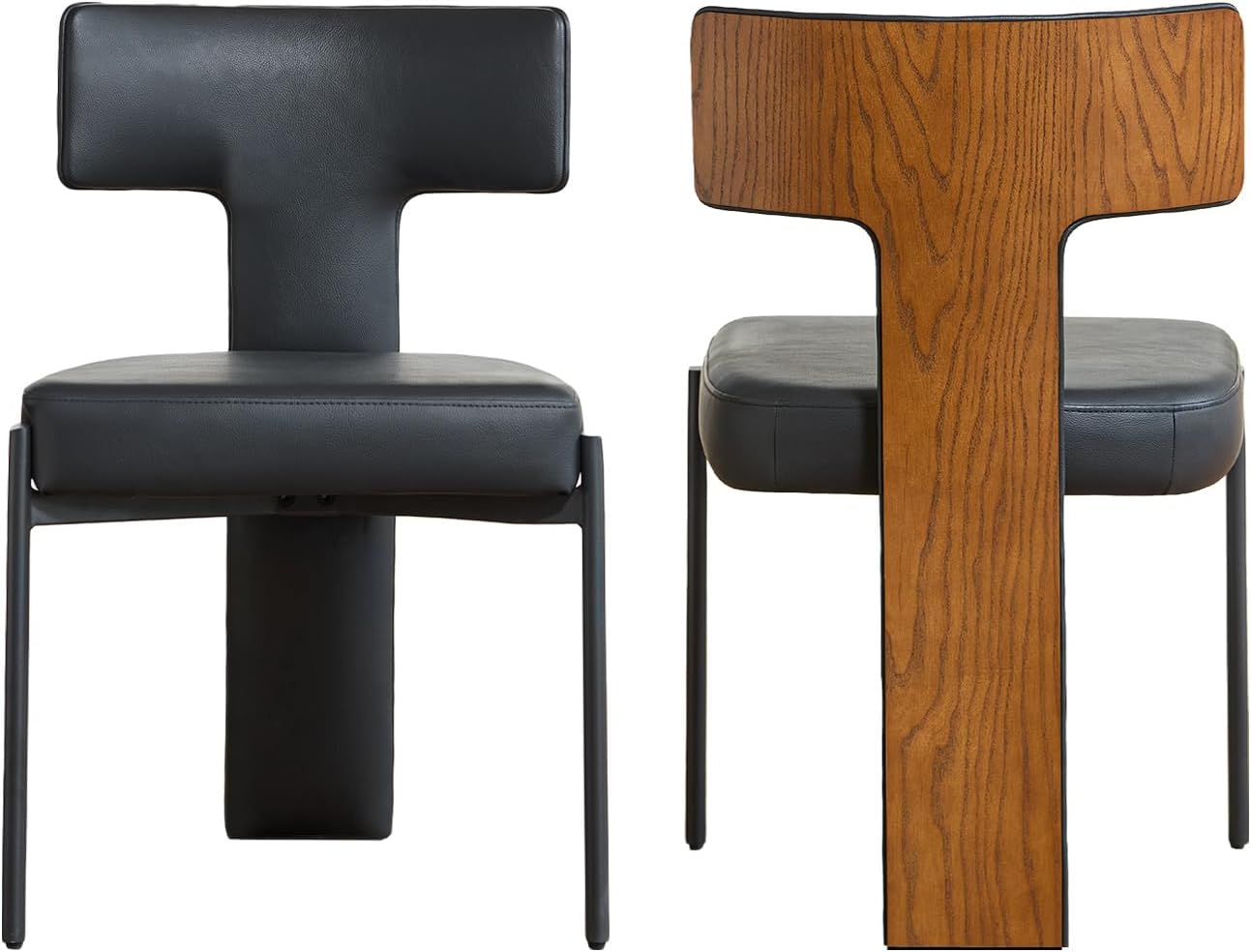 GrandNoor Black Dining Chairs Set of 2,Faux Leather Dining Chairs with Soft Cushion,Comfortable Upholstered Armless Dining Room Chairs with Curved Plywood Back