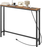 HOOBRO 39.4 Inch Narrow Console Table with Power Outlets, 5.9 Inch Sofa Table with Storage, Skinny Behind Couch Table, for Entryway Hallway, Small Spaces, Rustic Brown and Black BF52UXG01G1