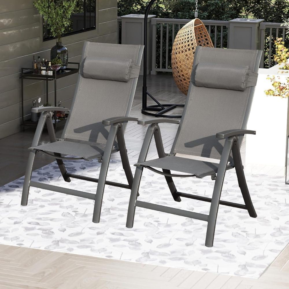 Folding Patio Chair with Textilene Seat and Aluminum Frame for Camping, Beach, Backyard, Tailgating, and Sports Events