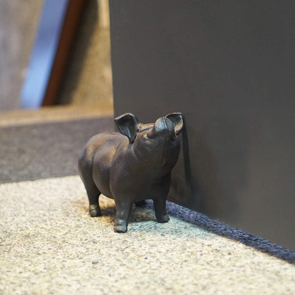 NACH Cast Iron Pig Door Stop/Decorative Statues, Black Pig Gum Stopper, Rustic - 12.6x4.9x7.9 inches, JS-90-7132