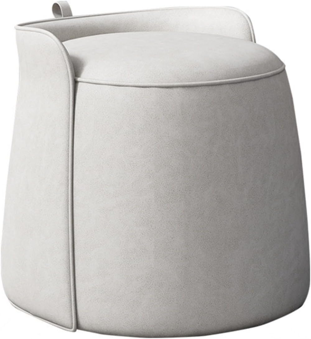 Modern Dresser Makeup Ottoman Stool, Leather Dresser Chair, Round Footstool, Extra Seating for Living Room/Bedroom/Entryway