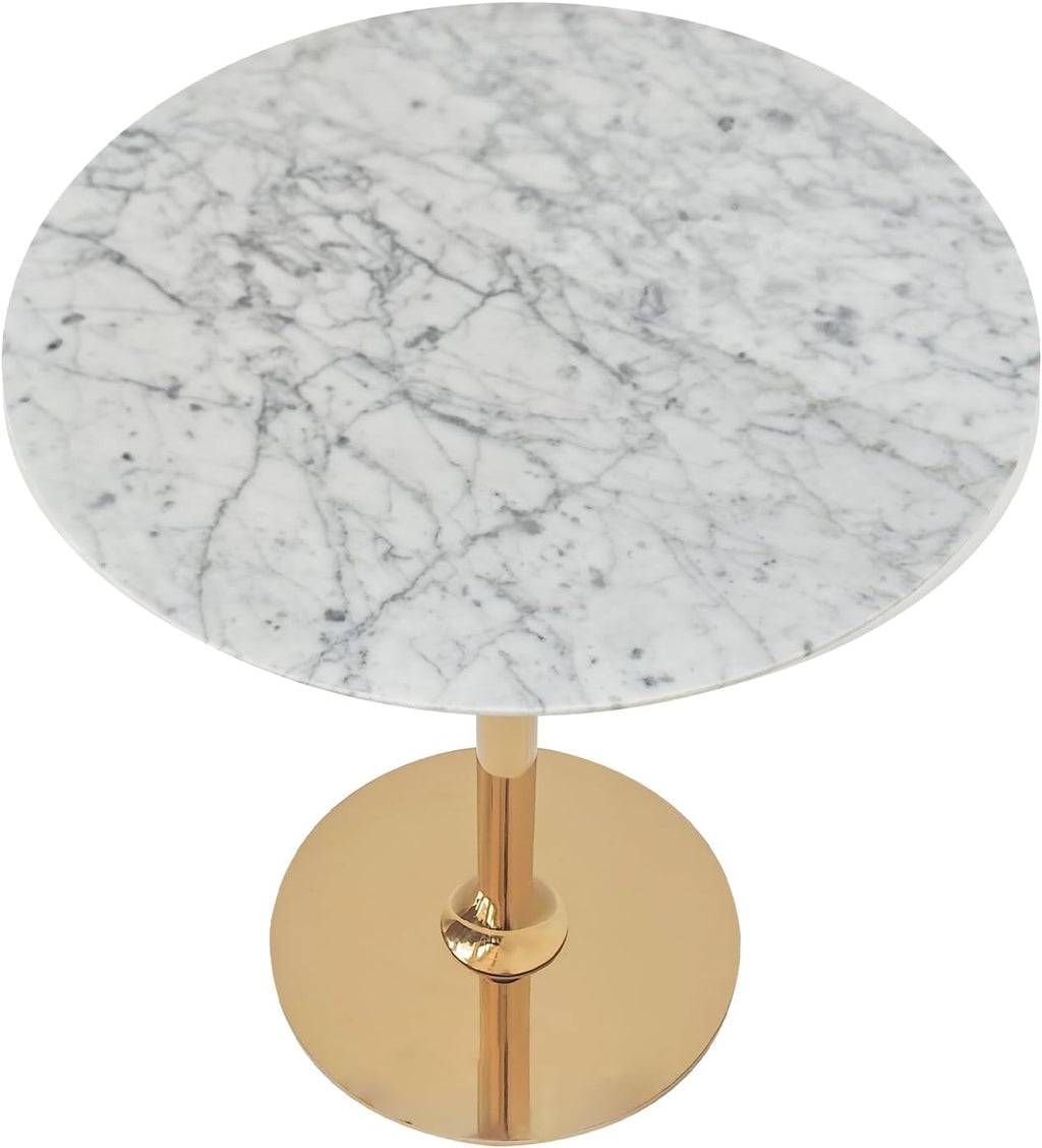 Marble Round End Table with Gold Metal Frame – 21in Tall 19in Diameter Modern Nordic Side Table Nightstand for Living Room, Bedroom, Entryway, Elegant Durable Furniture