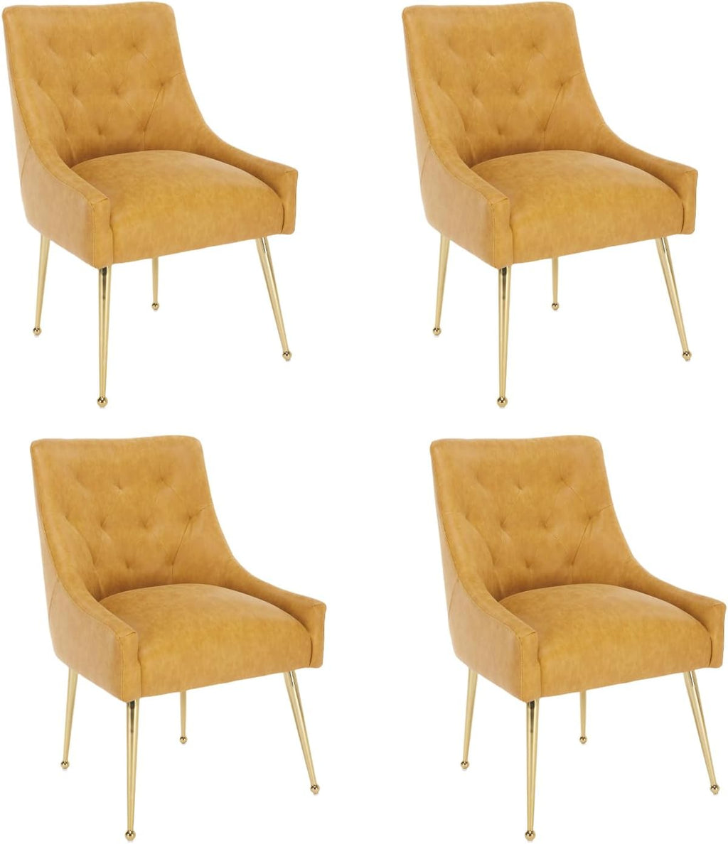 Dining Chairs Set of 4, Gold Leg Side Chair Faux Leather Vanity Mid-Century with Metal Legs Upholstered PU Leather Luxury Accent Chairs Living Room Restaurant