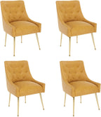 Dining Chairs Set of 4, Gold Leg Side Chair Faux Leather Vanity Mid-Century with Metal Legs Upholstered PU Leather Luxury Accent Chairs Living Room Restaurant