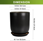 Ceramic Planter 10 Inch - Ceramic Pot for Indoor Plants Outdoor Plant Pot with Drainage Hole and Saucer Cylinder Flower Pot Black