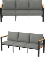 HOMREST Aluminum Patio Furniture Set, Heavy Duty Metal Outdoor Bench for 3 Person, 3-Seat All-Weather Metal Outdoor Patio Furniture with Cushions, (Dark Grey)
