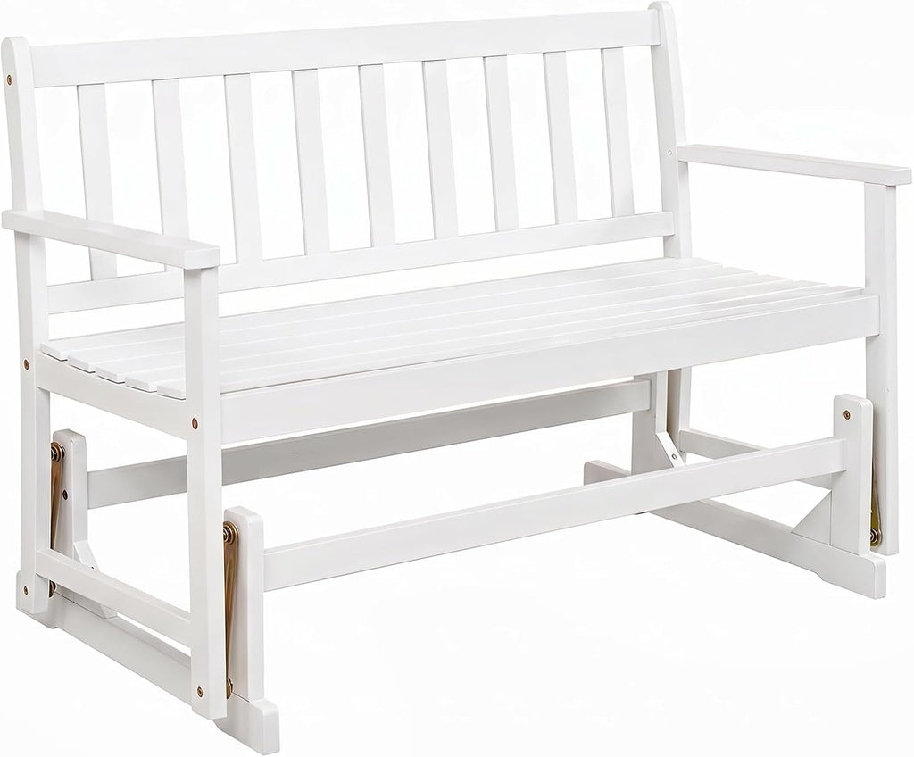 Tangkula 2-Person Patio Acacia Wood Glider Chair, 800 LBS | Armrests, Slatted Seat & Backrest, Heavy-Duty, for Porch, Garden, Backyard and Poolside