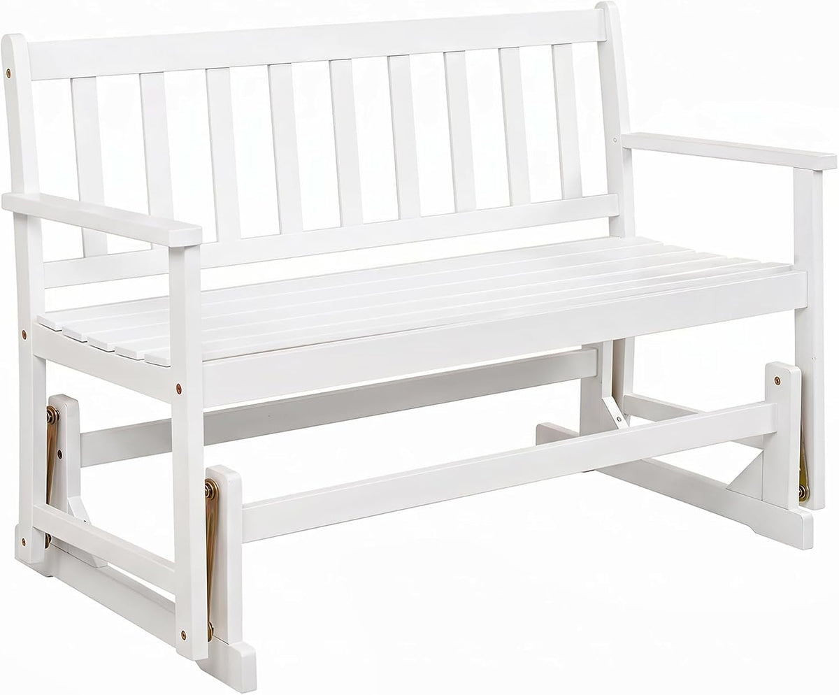 Tangkula 2-Person Patio Acacia Wood Glider Chair, 800 LBS | Armrests, Slatted Seat & Backrest, Heavy-Duty, for Porch, Garden, Backyard and Poolside