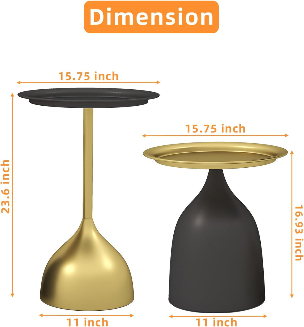 Benkyo Black and Gold Nesting Tables Pedestal Coffee Table Set of 2 Round Side Tables Metal End Table Small Circle Modern Sofa Table for Living Room