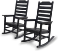 Rocking Chair Set of 2,All Weather Courtyard for Outside Balcony Gardens，High Back Outdoor Rocking Chair with 400lbs，Black