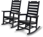 Rocking Chair Set of 2,All Weather Courtyard for Outside Balcony Gardens，High Back Outdoor Rocking Chair with 400lbs，Black