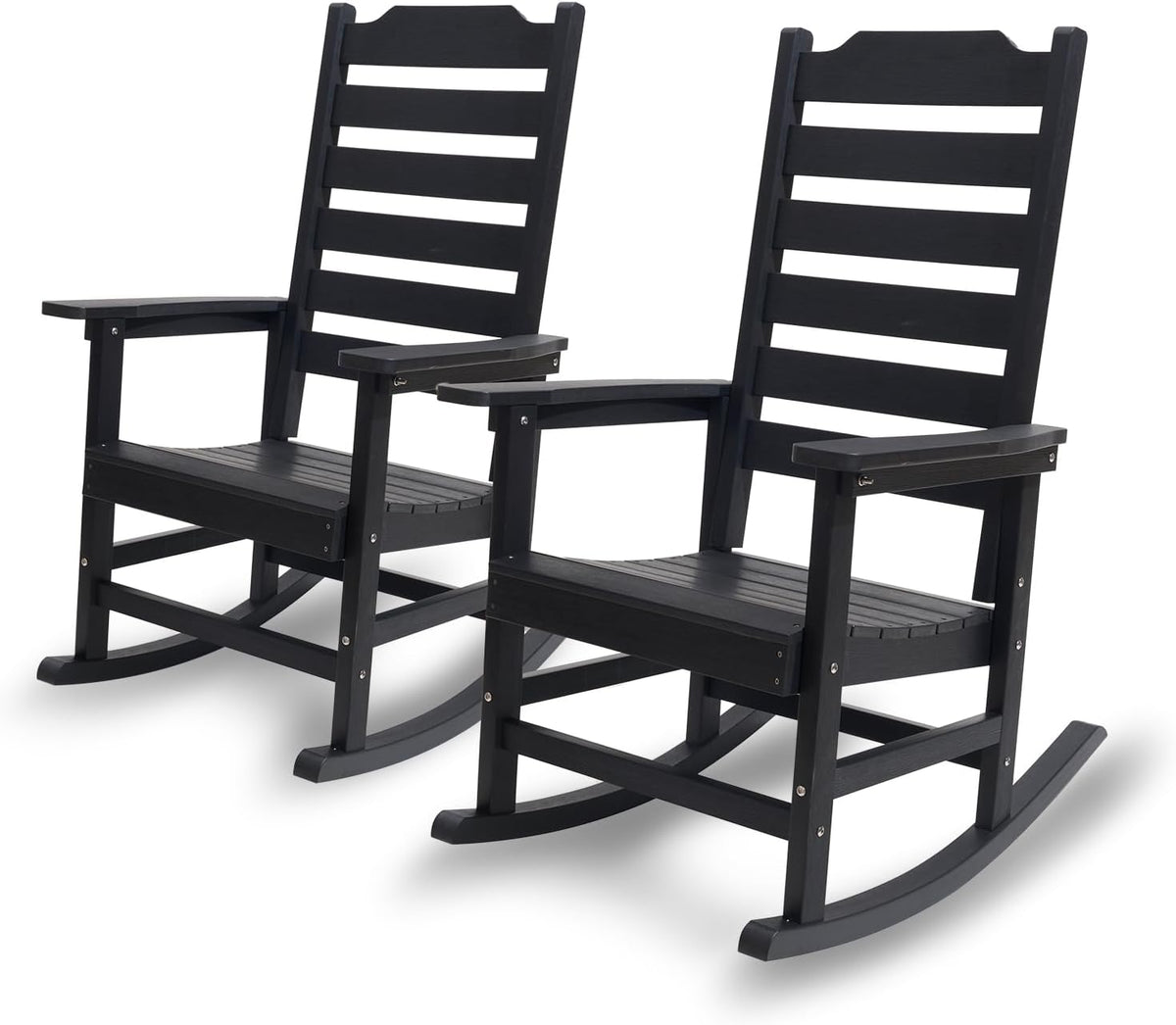 Rocking Chair Set of 2,All Weather Courtyard for Outside Balcony Gardens，High Back Outdoor Rocking Chair with 400lbs，Black