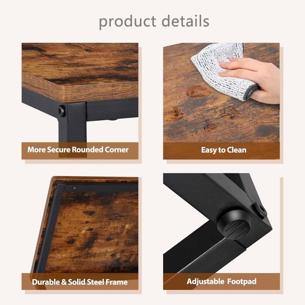Side Table for Couch, C Shape End Table with Metal Frame, Adjustable Feet Height and Spacious Tabletop Surface Design, Save Valuable Space and Built to Last for Small Space, Bedroom
