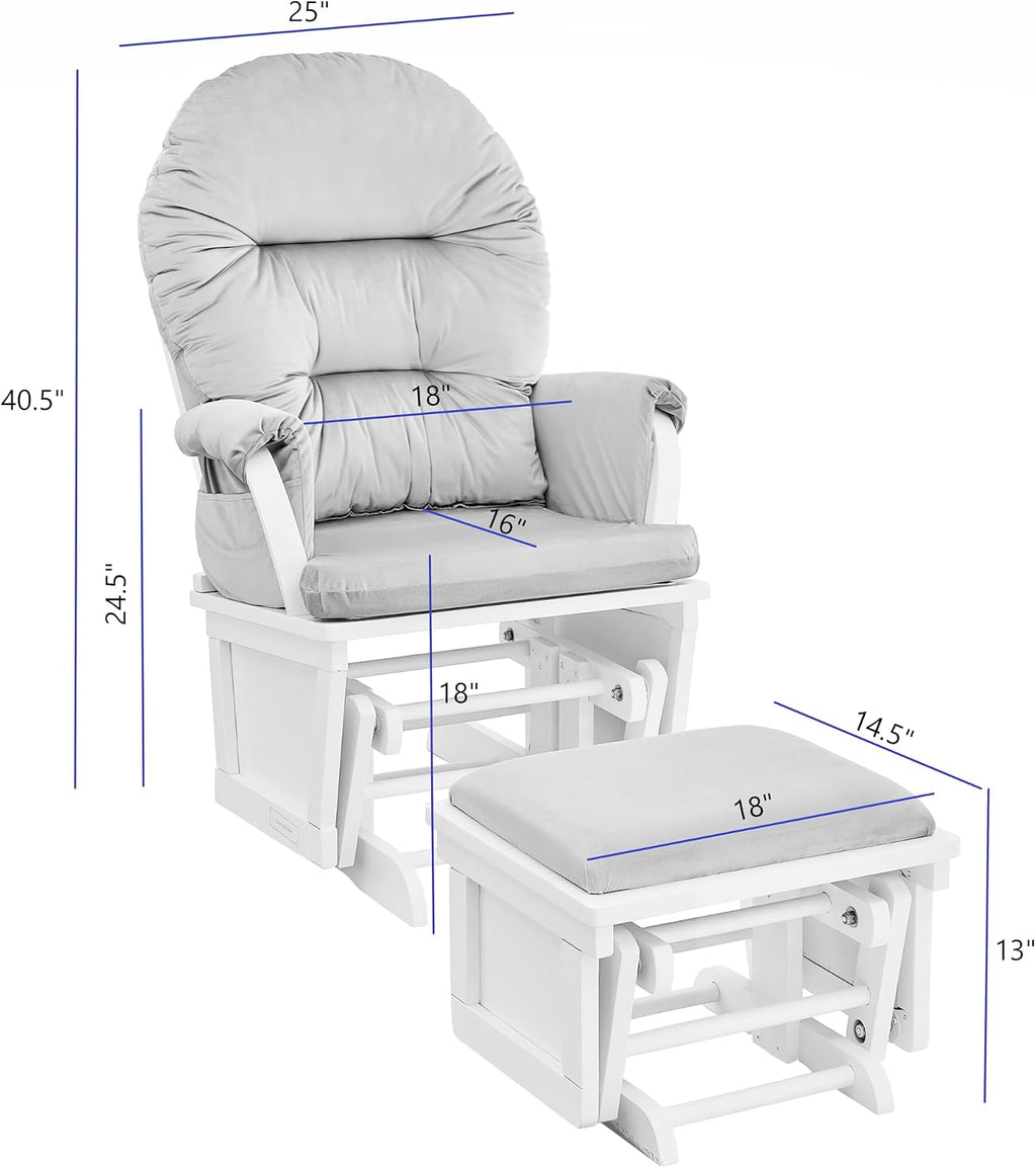 Glider and Ottoman Gray Wood and Light Gray Fabric