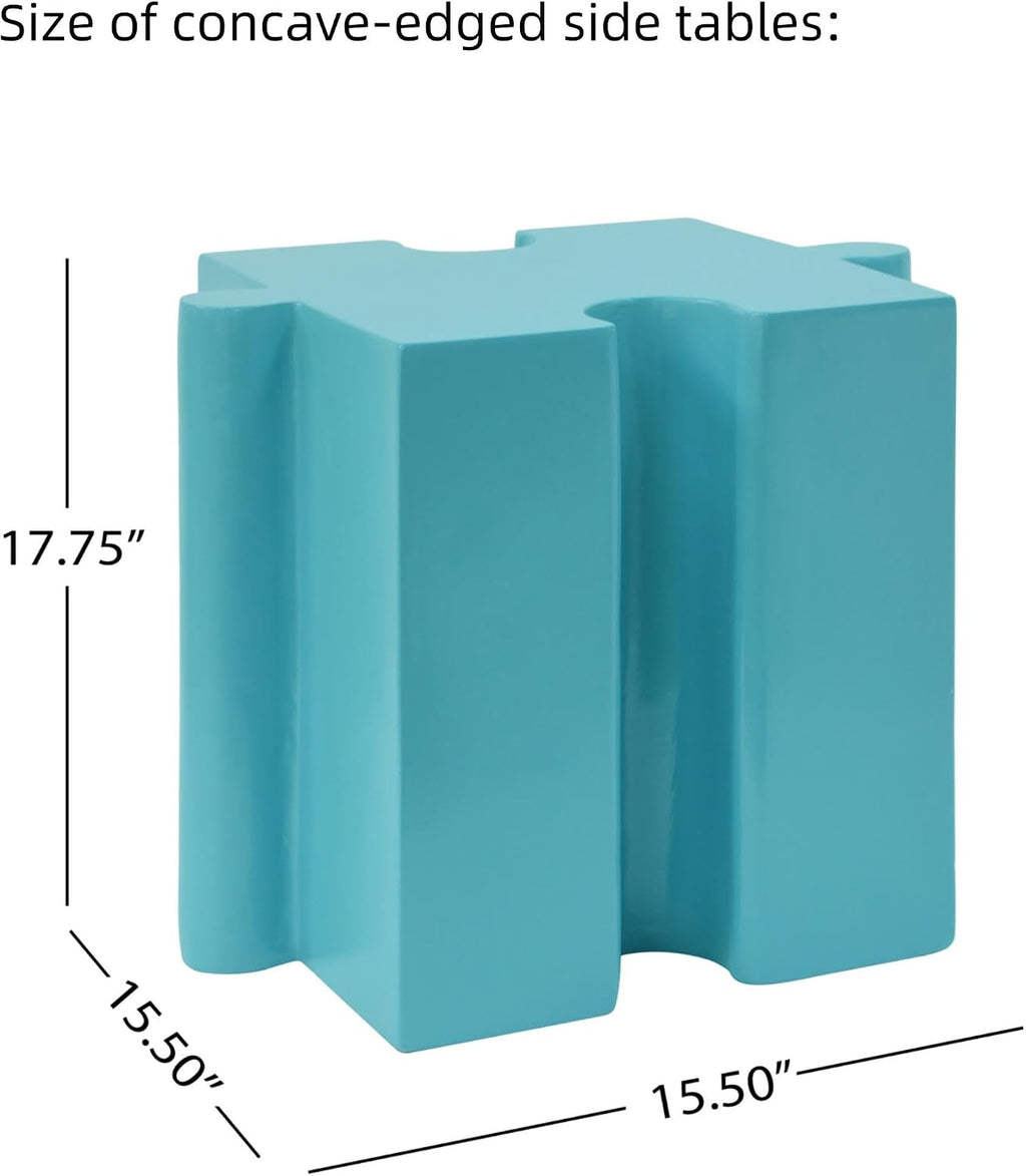 Merax 3 Piece Puzzle-Like Side Accent Table Set, Modular Accent Tables with Interlocking Design, Modern Connectable End Table for Living Room Bedroom Patio Beach Outdoor, Green+Blue+Green