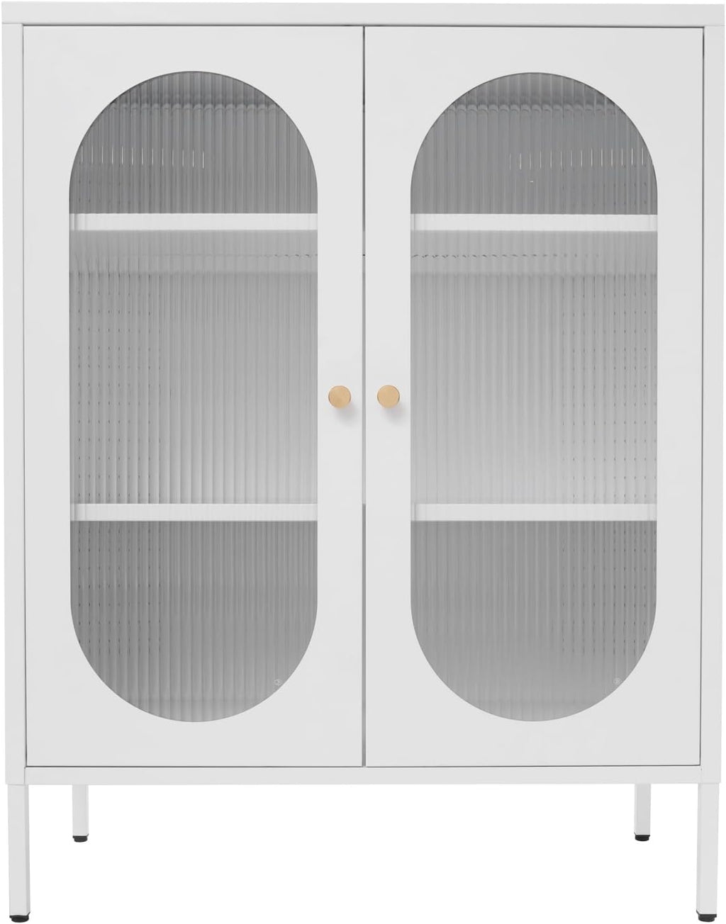 Accent Cabinet with Glass Doors – 3 Tier Storage, Modern Coffee Bar Station Pantry Cupboard Accent Cabinet for Kitchen Living Room Bedroom Bathroom, 31.5"x15.8"x40"(Creamy White)