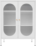 Accent Cabinet with Glass Doors – 3 Tier Storage, Modern Coffee Bar Station Pantry Cupboard Accent Cabinet for Kitchen Living Room Bedroom Bathroom, 31.5"x15.8"x40"(Creamy White)