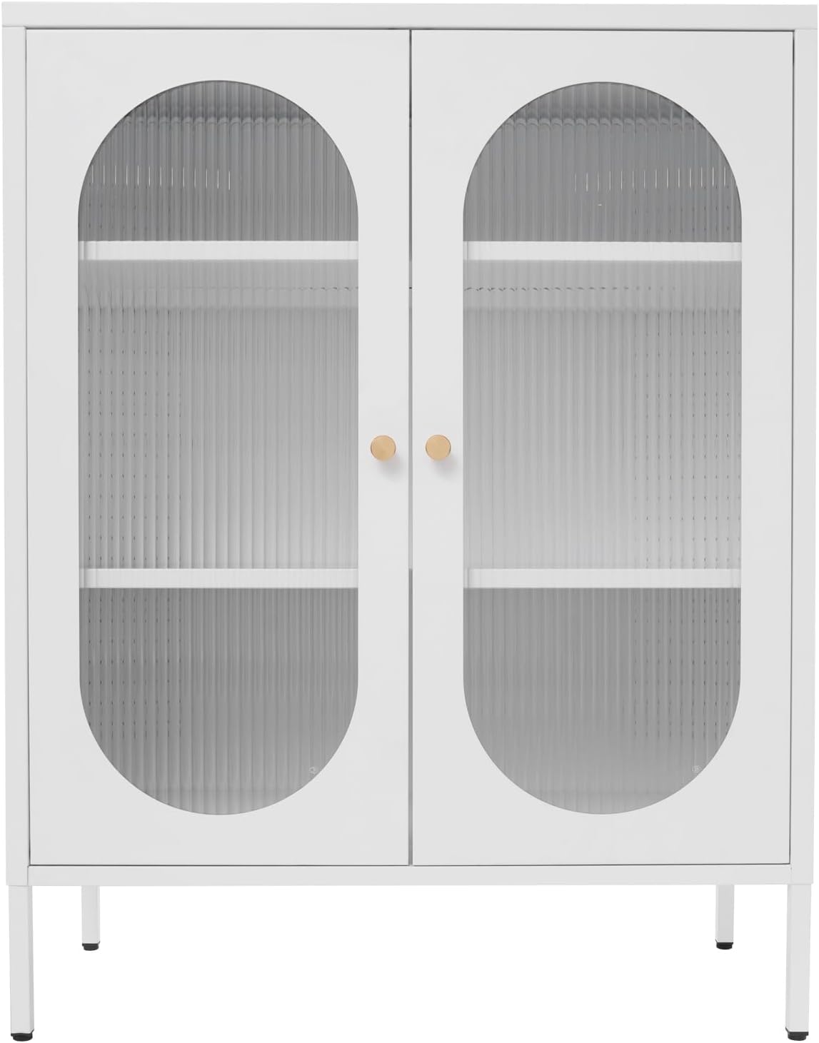 Accent Cabinet with Glass Doors – 3 Tier Storage, Modern Coffee Bar Station Pantry Cupboard Accent Cabinet for Kitchen Living Room Bedroom Bathroom, 31.5"x15.8"x40"(Creamy White)