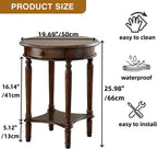 YUNMUAIR-Vintage End Side Table Solid Wood End Table with Drawer and Storage Shelf,26-Inch Tall Round Nightstand,Wooden Accent Table for Living Room Bedroom,No-Tools Assembly,Dark Walnut