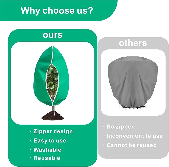 Eunika 6 PCS Plant Covers Freeze Protection, 47.2"x31.5" Frost Blankets with Zipper Drawstring Reusable Winter Plant Protectors Bag Covers for Outdoor Garden Trees, Shrubs Cover for Frost Cold Pest