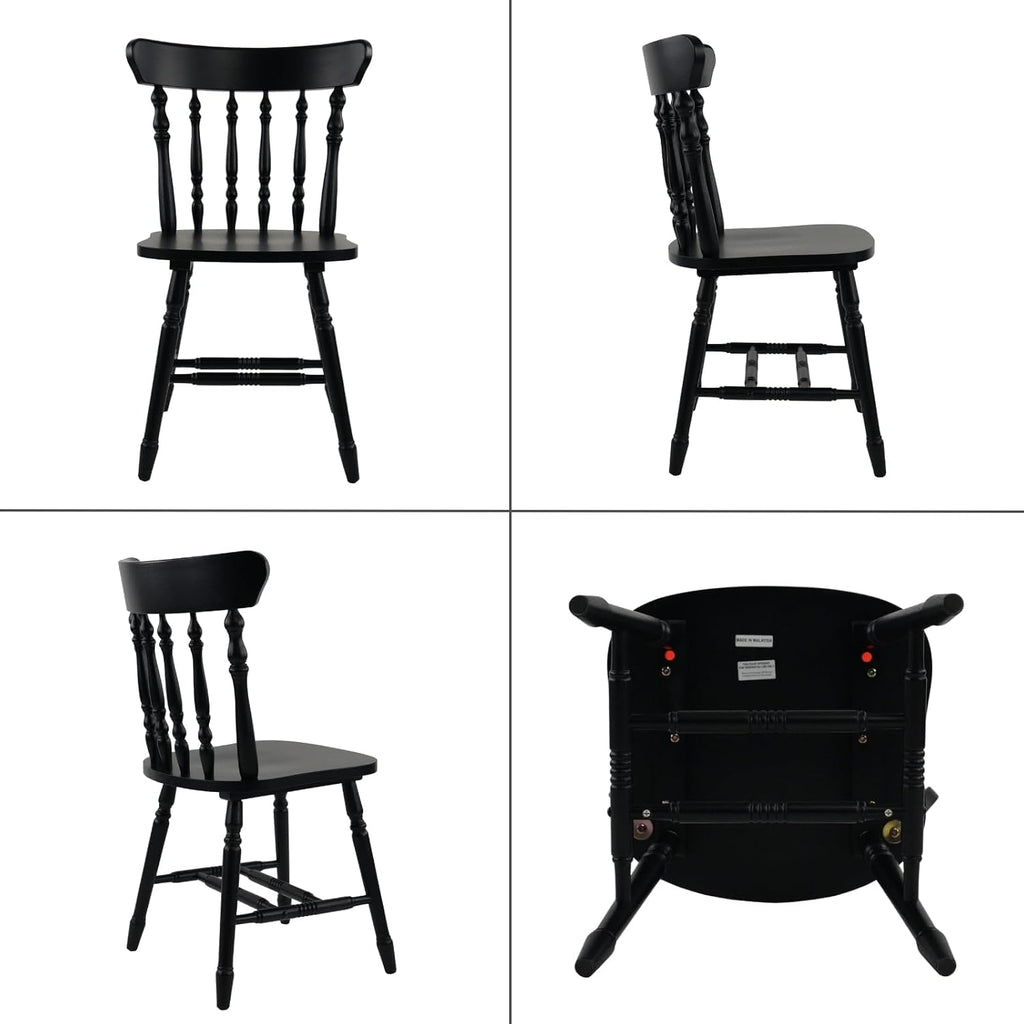 chairus Vintage Black Dining Chairs Set of 6, Farmhouse Windsor Wooden Dining Room Chairs with Turned Spindle Back & Legs, Traditional Colonial Armless Side Kitchen Chairs