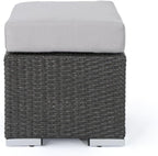 Hassyee PE Rattan Grey Patio Ottoman with Thick Cushions for Poolside, Lawn, Outdoor Square Foot Stool with Iron Frame for Living Room, Garden, Backyard, Classic Footrest