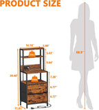Furnulem Night Stand, Tall Nightstand with 4-Tier Shelves, 2 Fabric Drawers | RGB LED Lights, Bed Side & End Tables with Charging Station, Bedside Table for Bedroom, Office, Dorm Rustic Brown