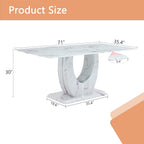 JUFU Modern 71" Faux Marble Dining Table for 6 to 8 People, Large Rectangular Kitchen Table with White Elegant U-Shaped Pedestal Base, Executive Furniture for Dining Room and Office