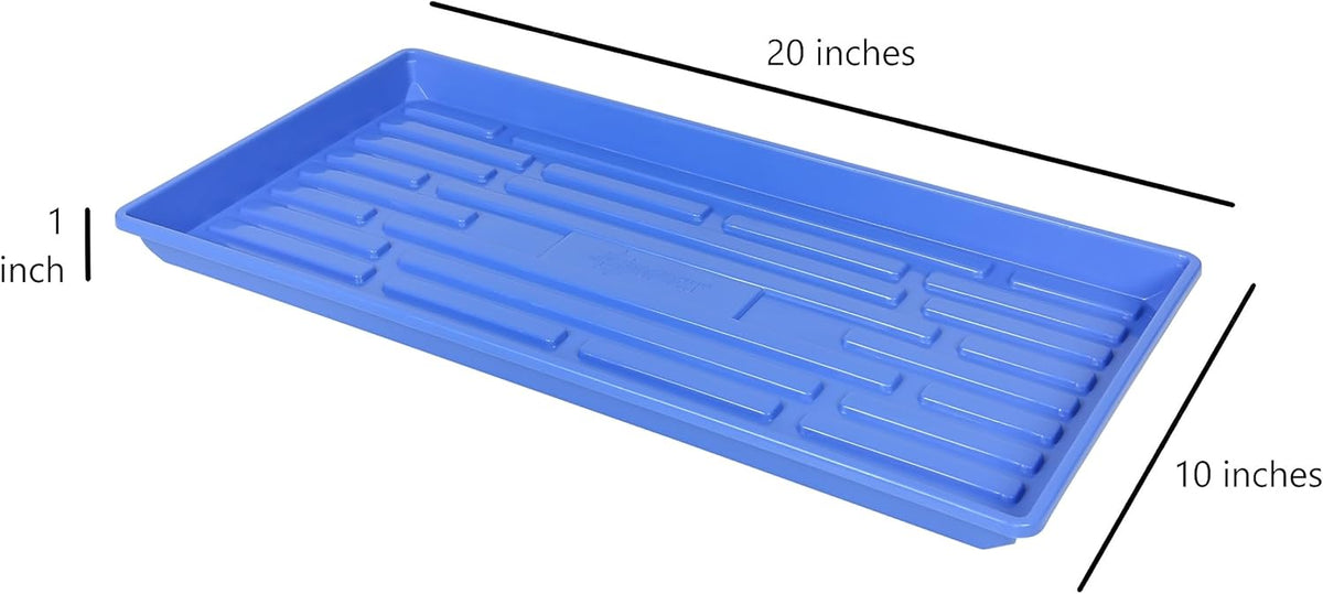 SUNPACK 10" x 20" Heavy Duty Shallow Plastic Seed Starting Tray, Blue, 1" - No Drainage Holes, Perfect for Greenhouses or Indoor Gardening