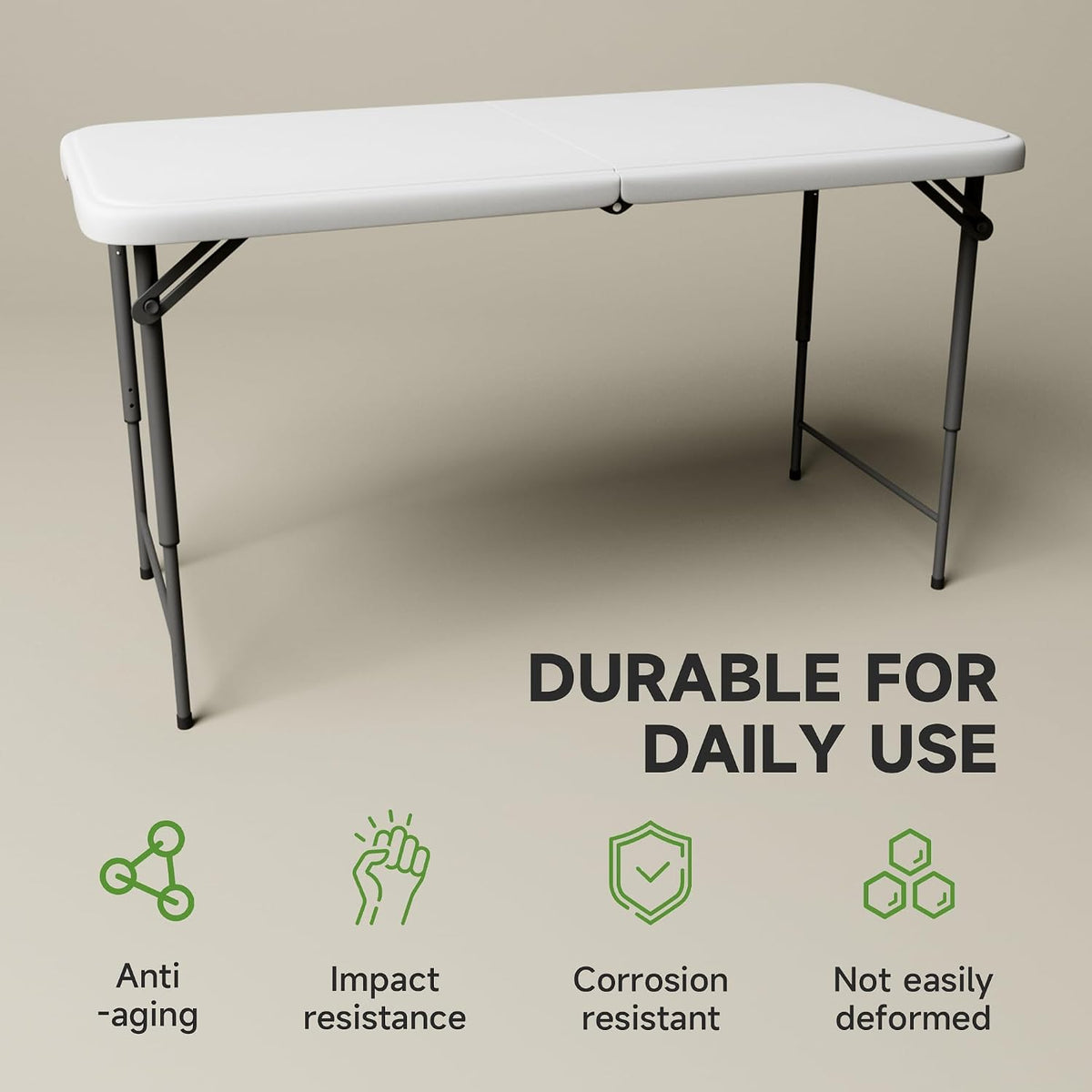 4 Foot Folding Table with Black Table Cloth - Quick 2-Position Adjustable Height, 400 lbs Heavy Duty Capacity - Portable Folding Tables for Camping,Indoor & Outdoor Use, 2 Pack