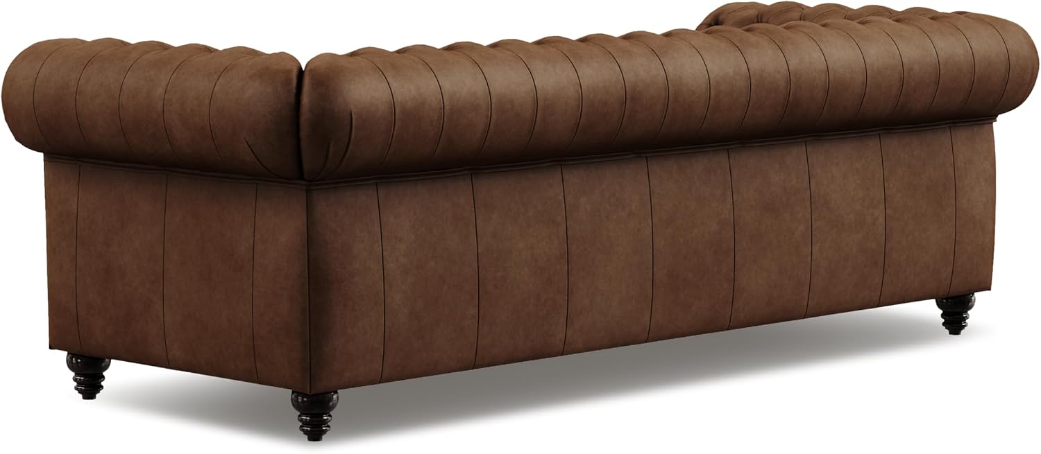 Valencia Parma 92" Leather Chesterfield Sofa, Premium Leather Upholstery, 3 Seater with Button-Tufted Back, Solid Wood Feet, Mid-Century Modern Design for Living Room (Lipari Chocolate)