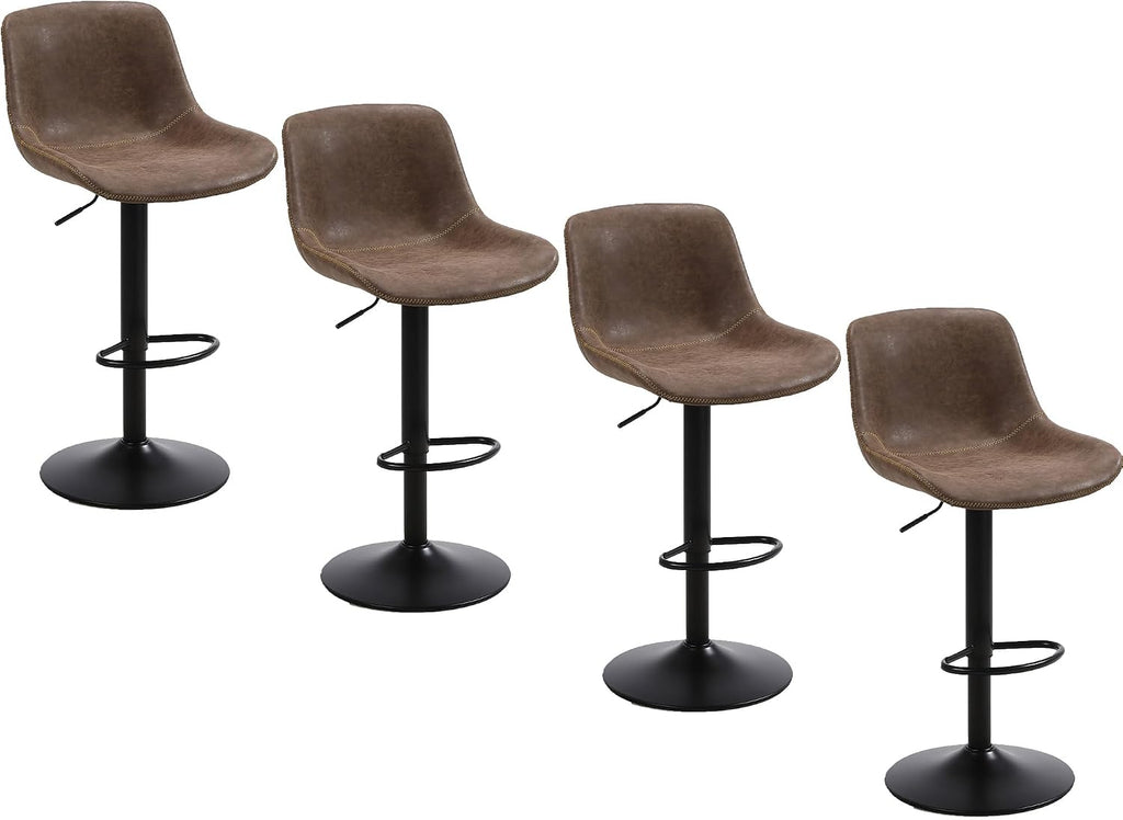 Swivel Bar Stools Set 4, Adjustable Height Suede-Like Leather Brown | Counter Height Stools with Back, Tall Armless Modern Bar Chair for Kichen Island, Height Adjust 22.4"-30.1", 360° Swivel