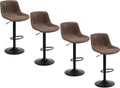 Swivel Bar Stools Set 4, Adjustable Height Suede-Like Leather Brown | Counter Height Stools with Back, Tall Armless Modern Bar Chair for Kichen Island, Height Adjust 22.4"-30.1", 360° Swivel