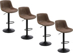 Swivel Bar Stools Set 4, Adjustable Height Suede-Like Leather Brown | Counter Height Stools with Back, Tall Armless Modern Bar Chair for Kichen Island, Height Adjust 22.4"-30.1", 360° Swivel