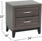 Two-Tone Nightstand with 2 Drawers, Foil Grey and Black,for Small Spaces