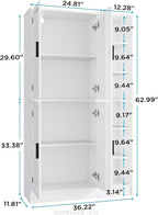 holzart 63" Tall Kitchen Pantry Cabinet, Freestanding Dining Room Storage Hutch with 4 Doors and Adjustable Shelves, Modern Utility Cupboard for Coffee Bar and Microwave, White
