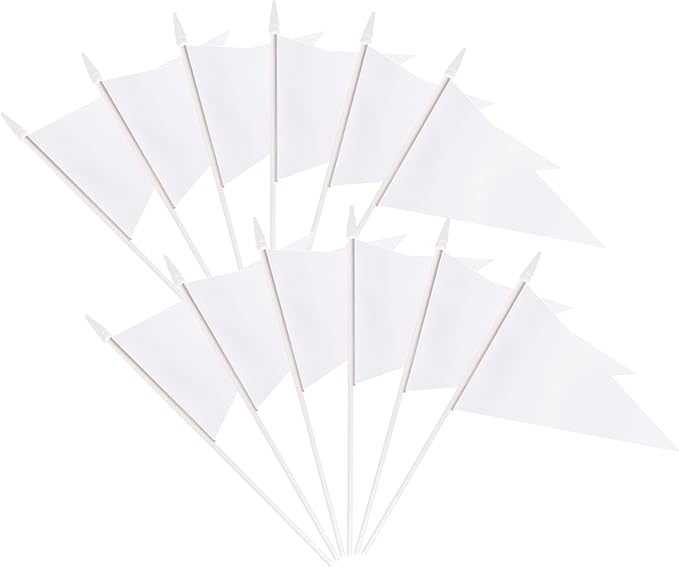 12 Pack White Pennant Flags Small Mini Hand Held Solid Color Pennant On Sticks Flags with 12.6"Solid Pole & Spear Top,Party Events Celebration,School,Grand Opening,Kids Birthday,Sports Clubs,Flower Pot