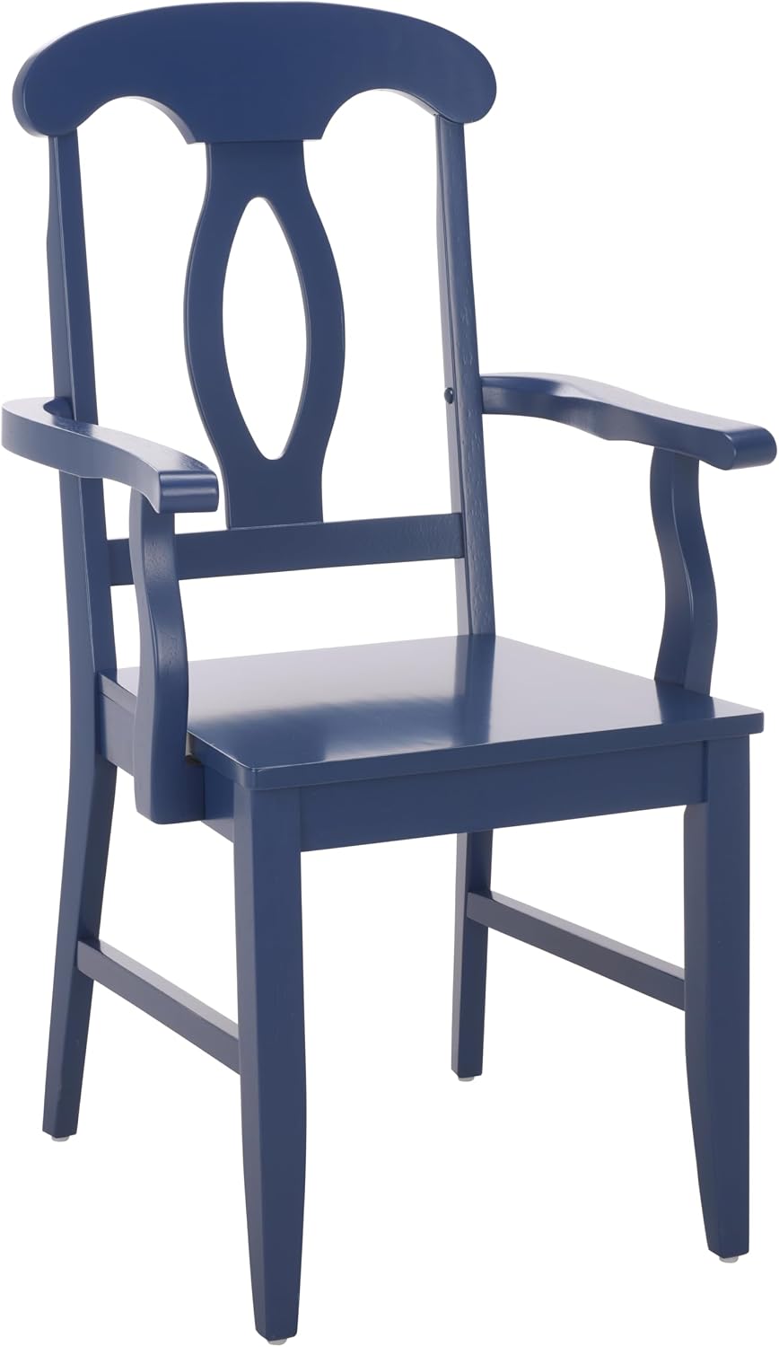 SAFAVIEH Home Collection – Hannelore Solid Wood Dining Arm Chair, Dark Blue Finish, Classic Transitional Seating Design (DCH6907D)