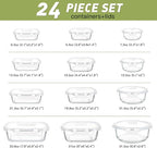 BAYZZ 24 Piece Glass Food Storage Containers with Lids, Airtight Glass Meal Prep Containers for Kitchen, BPA-Free Lunch Box, Microwave and Freezer Safe,White