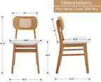 Shunzhi Rattan Dining Chairs Set of 6 Farmhouse White PU Leather Dining Room Chairs with Cane Back Mid Century Modern Kitchen Chairs Wooden Upholstered Boho Side Chair for Restaurant