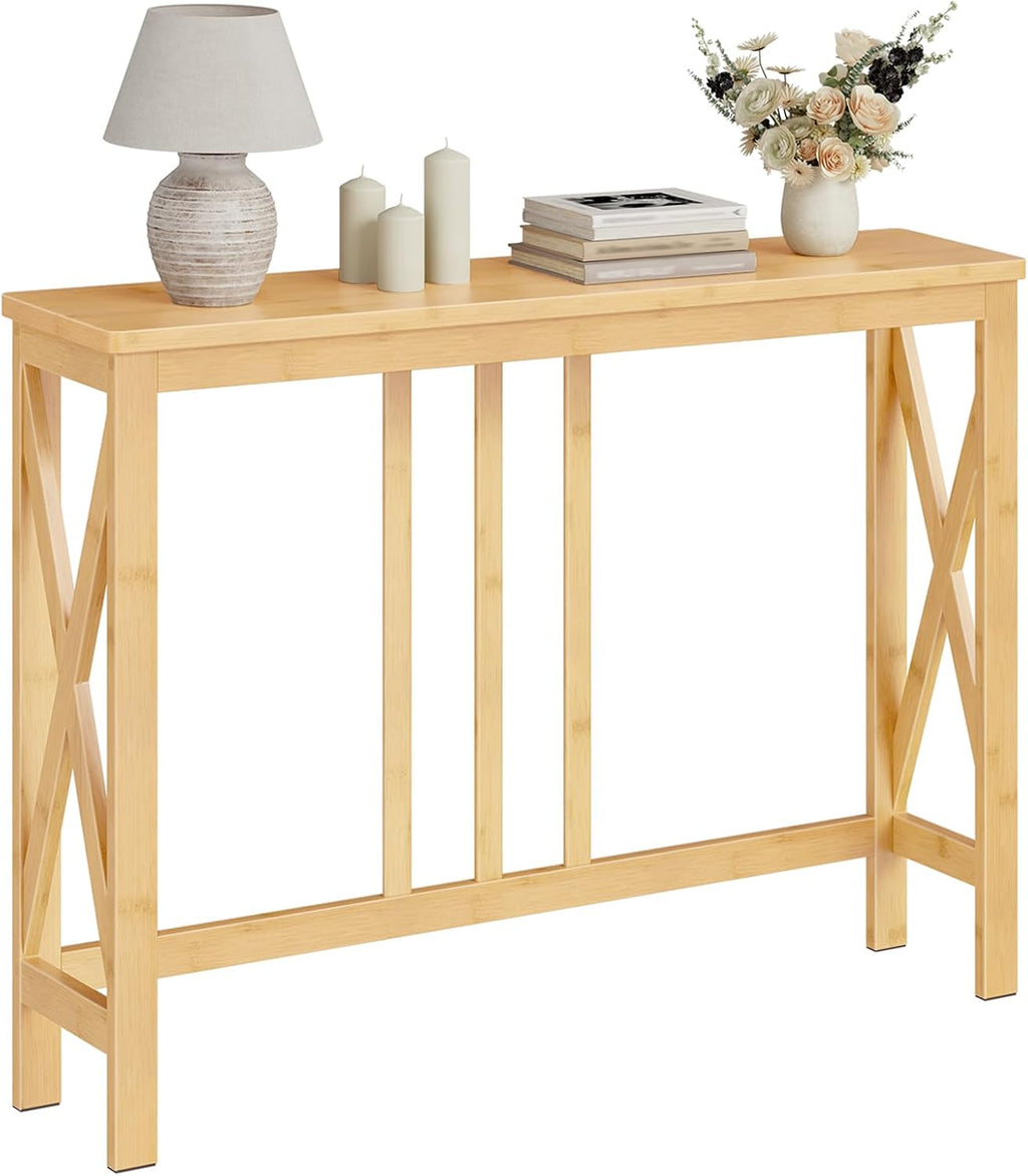 HOOBRO Narrow Console Table, Sofa Table for Entrance, 39.4" Long Entryway Behind Couch Table, Bamboo Hallway Table, Entryway Table, for Living Room, Foyer, Natural YL107XG01