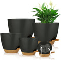 Self Watering Planters with Drainage Holes Reservoir,Nursery Planting Pot for Indoor Decor Garden Plants Succulents,Snake Plant, African Violet,Plastic Flower Pots Set 7+6.5+6+5.5+5 Inch (Black)