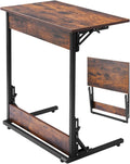 VEVOR C Table, Folding C Shaped End Table with Metal Frame & Adjustable Feet, Foldable C Shaped Side Table for Living Room Bedroom Office, 23.62 x 14.57 x 27.56 inch TV Tray, Brown and Black