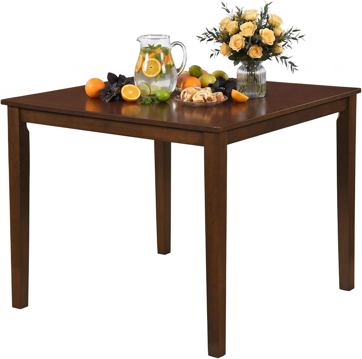 Giantex Dining Table for 4, 35.5" Square Kitchen Table with Solid Rubber Wood Legs, Wooden Dinner Table for Living Dining Room, Dinette, Home Office, Apartment, Walnut